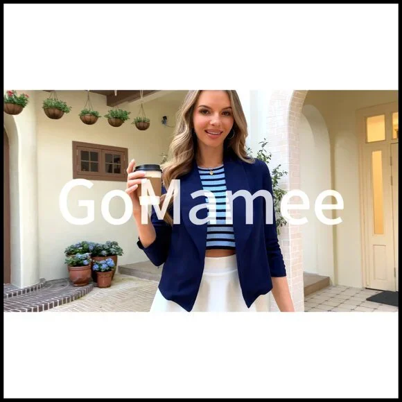 3/4 Sleeve Cropped Blazer Open Front Cardigan Jacket S-XL - Picture 5 of 7